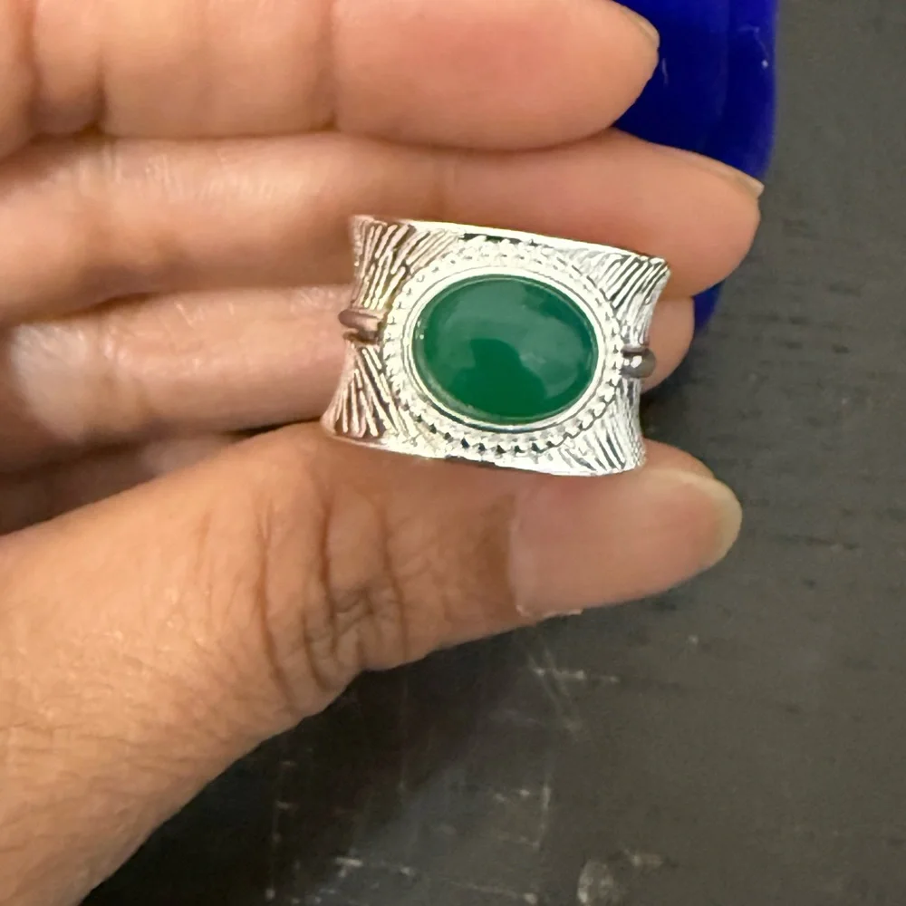 925 Sterling Silver Jade Band Ring #E22-4550
